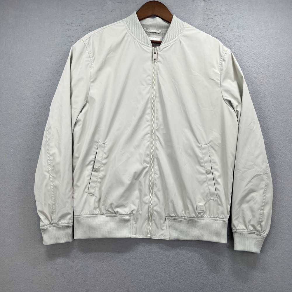 Denim & Flower Bomber Jacket Men Large Beige Full Zip Lightweight Grandpa Casual